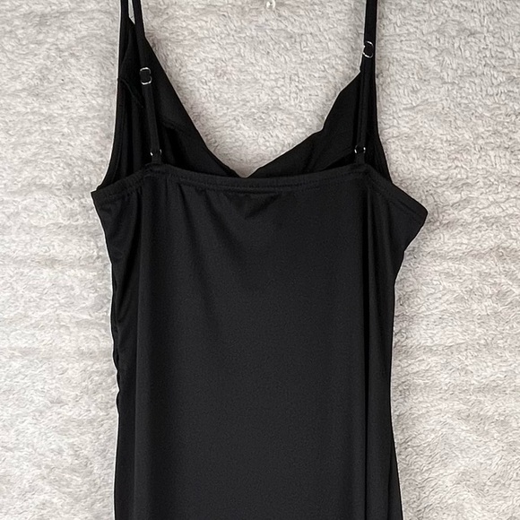 Slinky Black Ruched Dress Cowl Neck Maxi Medium Adjustable Spaghetti Straps - Picture 12 of 16